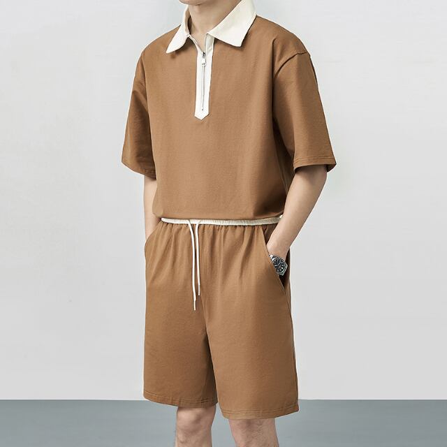 予約販売】メンズ セットアップ シンプル 半袖 ポロシャツ ハーフ