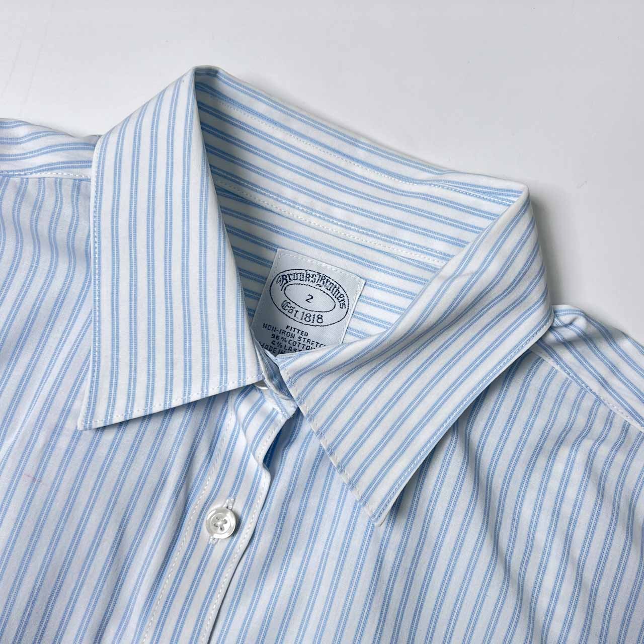 Brooks Brothers ブルックスブラザーズ ストライプ NON IRON 半袖シャツ 2/水色系 レディース