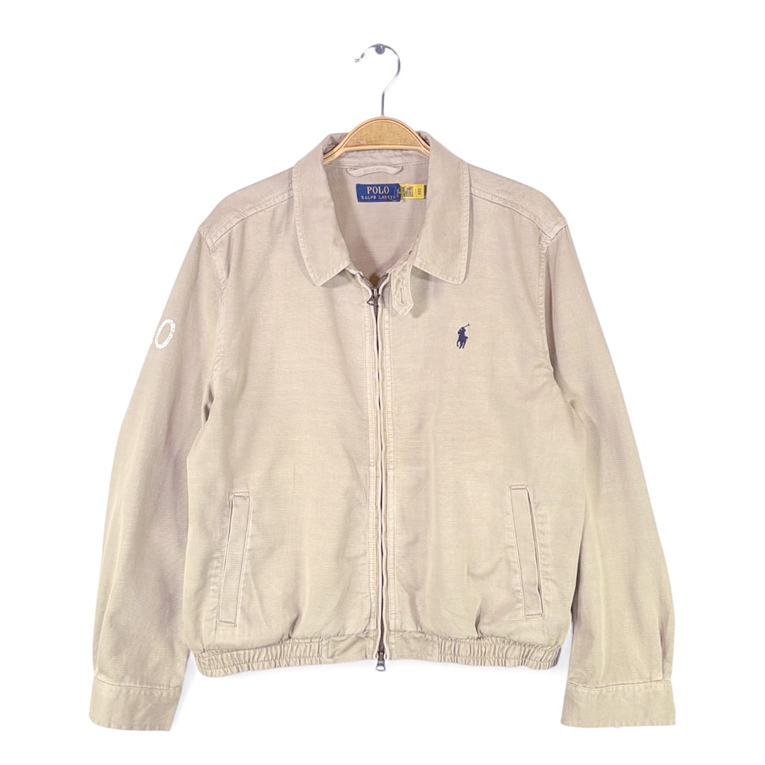 ラルフローレン スウィングトップ ワンポイントロゴ ポニー刺繍 ドリズラー ベージュ コットン チンスト RALPH LAUREN メンズXL相当 古着 @DZ0720