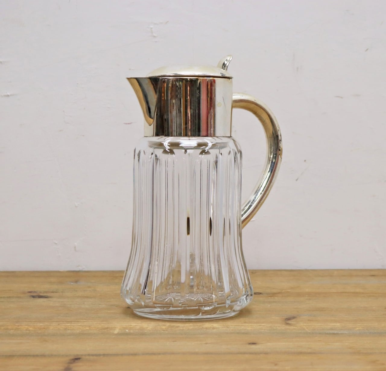ヴィンテージ ドイツ HKE クリスタル ジャグ ピッチャー ガラス 銀メッキ OHK01058