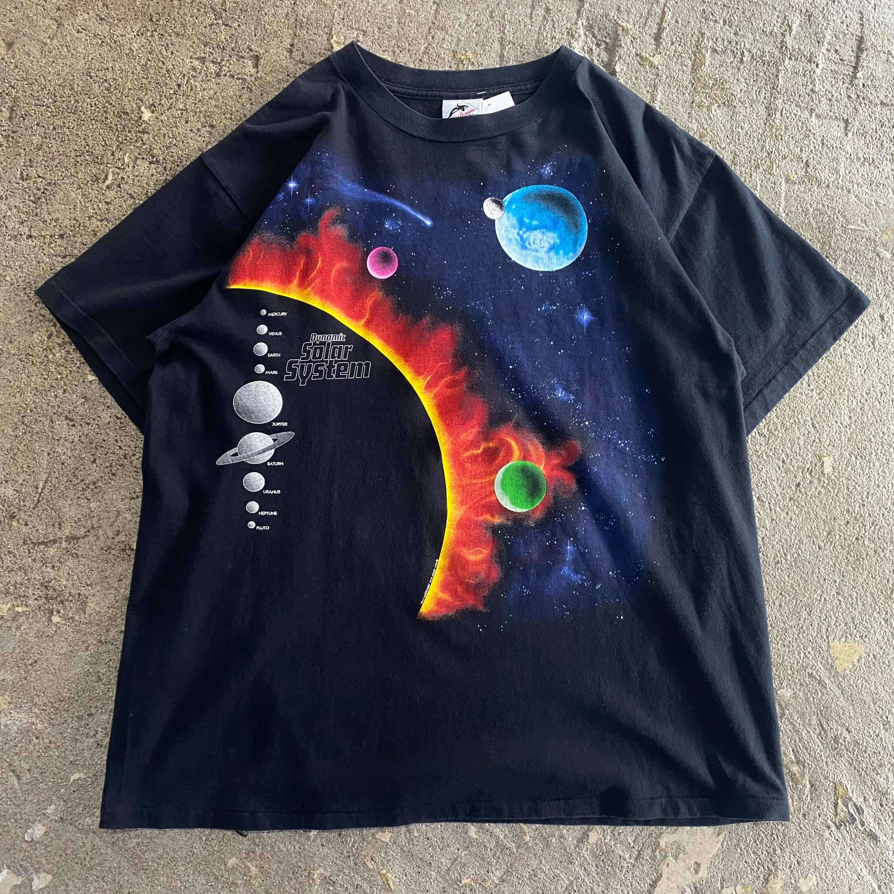 90s Dynamic Solar System 宇宙 惑星 tシャツ フェード