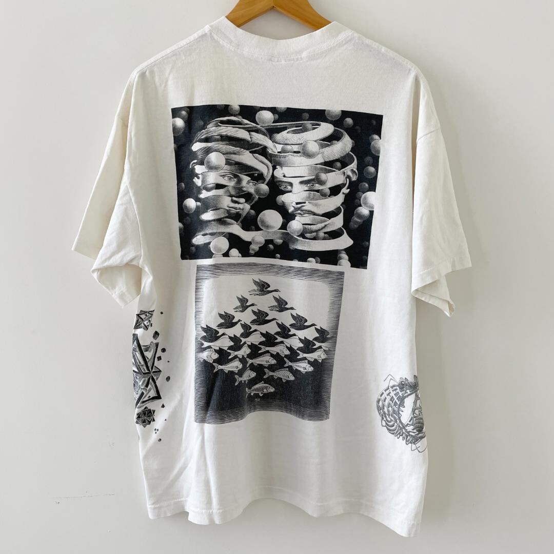 GF746 90s Tシャツ マルチプリント エッシャー アート ヴィンテージ 