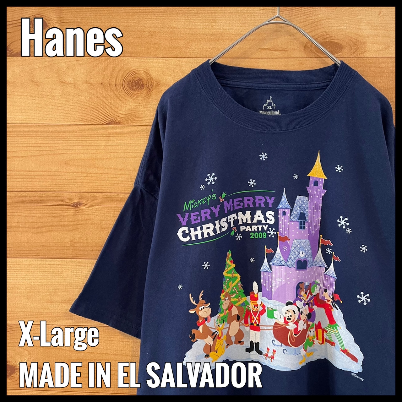 【Hanes】Disny ディズニーランドリゾート 半袖 Tシャツ Xmas ミッキー XL ビッグサイズ US古着 アメリカ古着