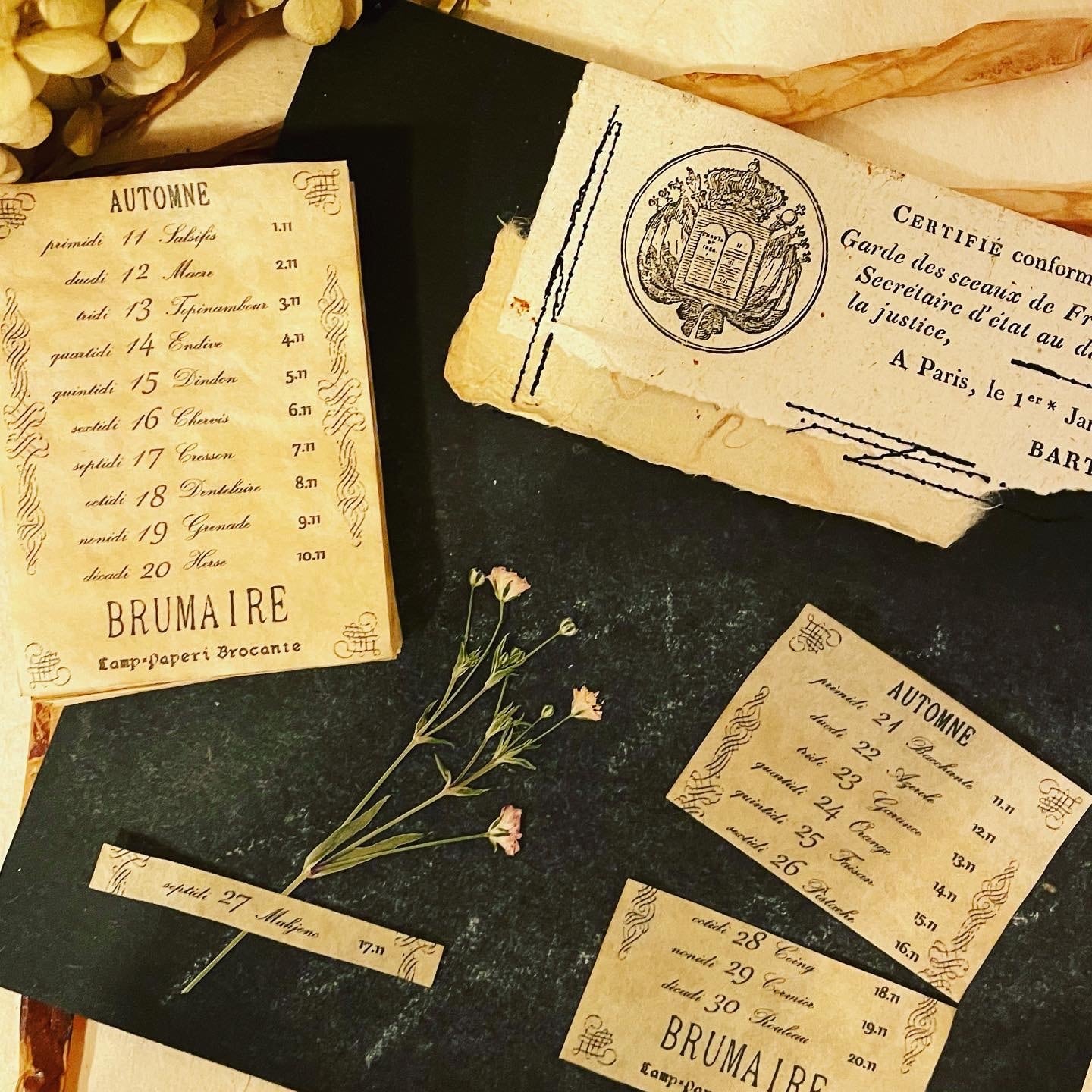 受注製作】コーヒー染めCalendrier Républicain -フランス共和暦
