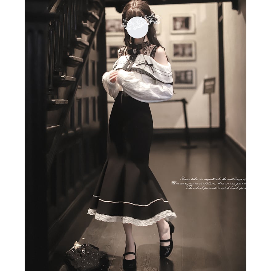 量産型ロリィタ クラシカル ロングスカート 黒 レースフリル