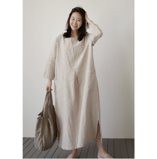 コットンリネンワンピース レディース ロングワンピース コットン リネン 大人 かわいい 大きいサイズ ゆったり ポケット付き 長袖 綿麻素材 スリット 無地 シンプル ナチュラル フレア Aライン