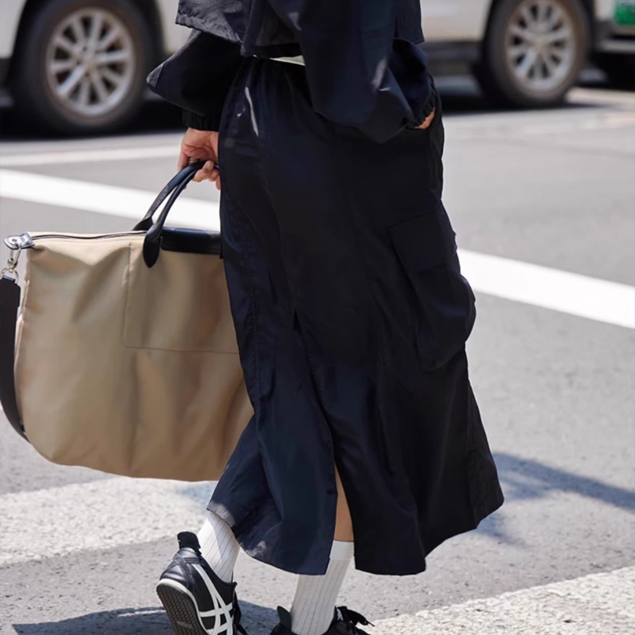 Belted midi-length cargo skirt 【2color】T4330