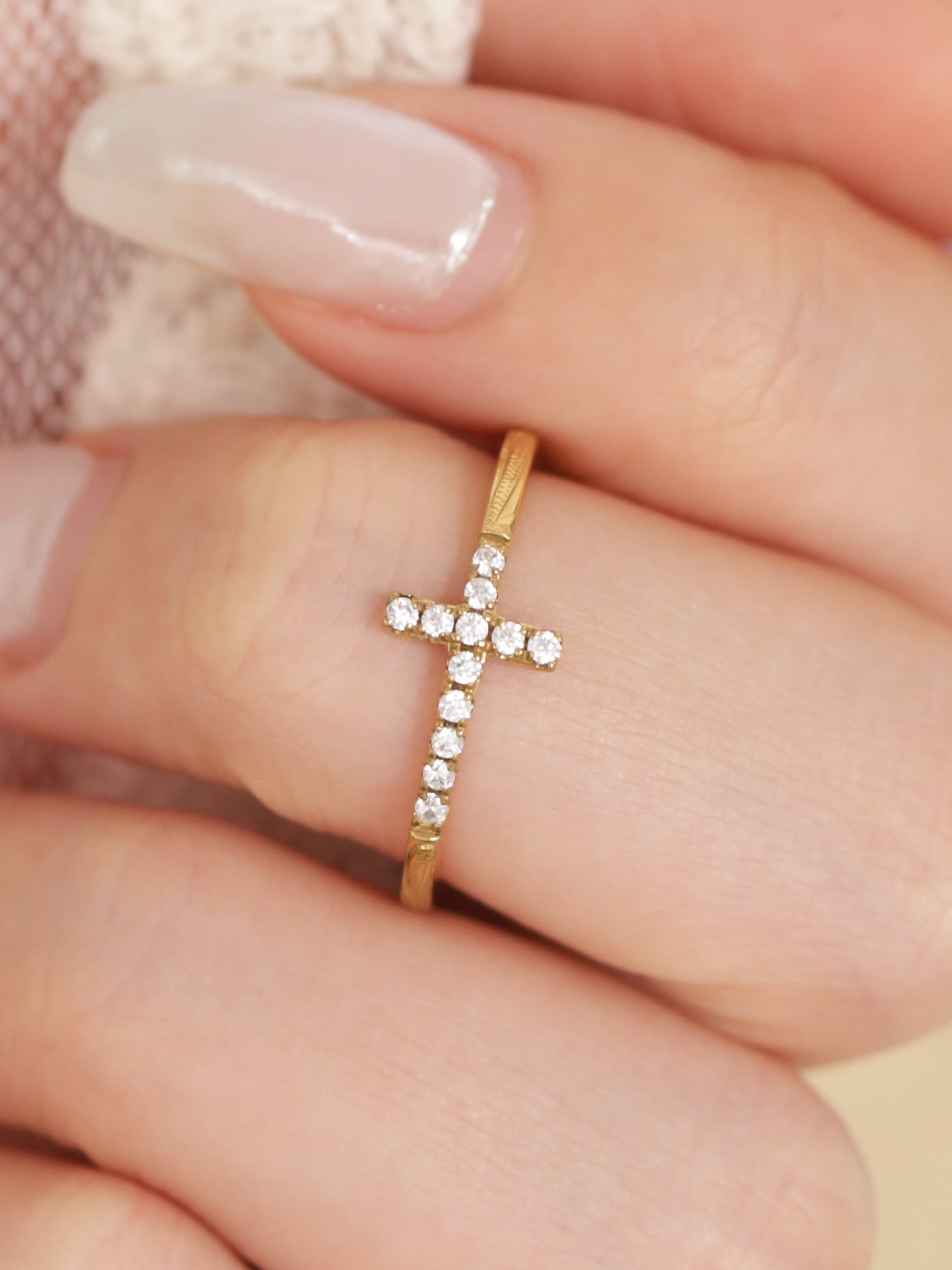 316L hawaiian zirconia cross ring #r25