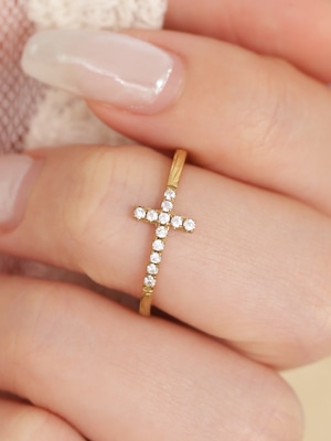 316L hawaiian zirconia cross ring #r25