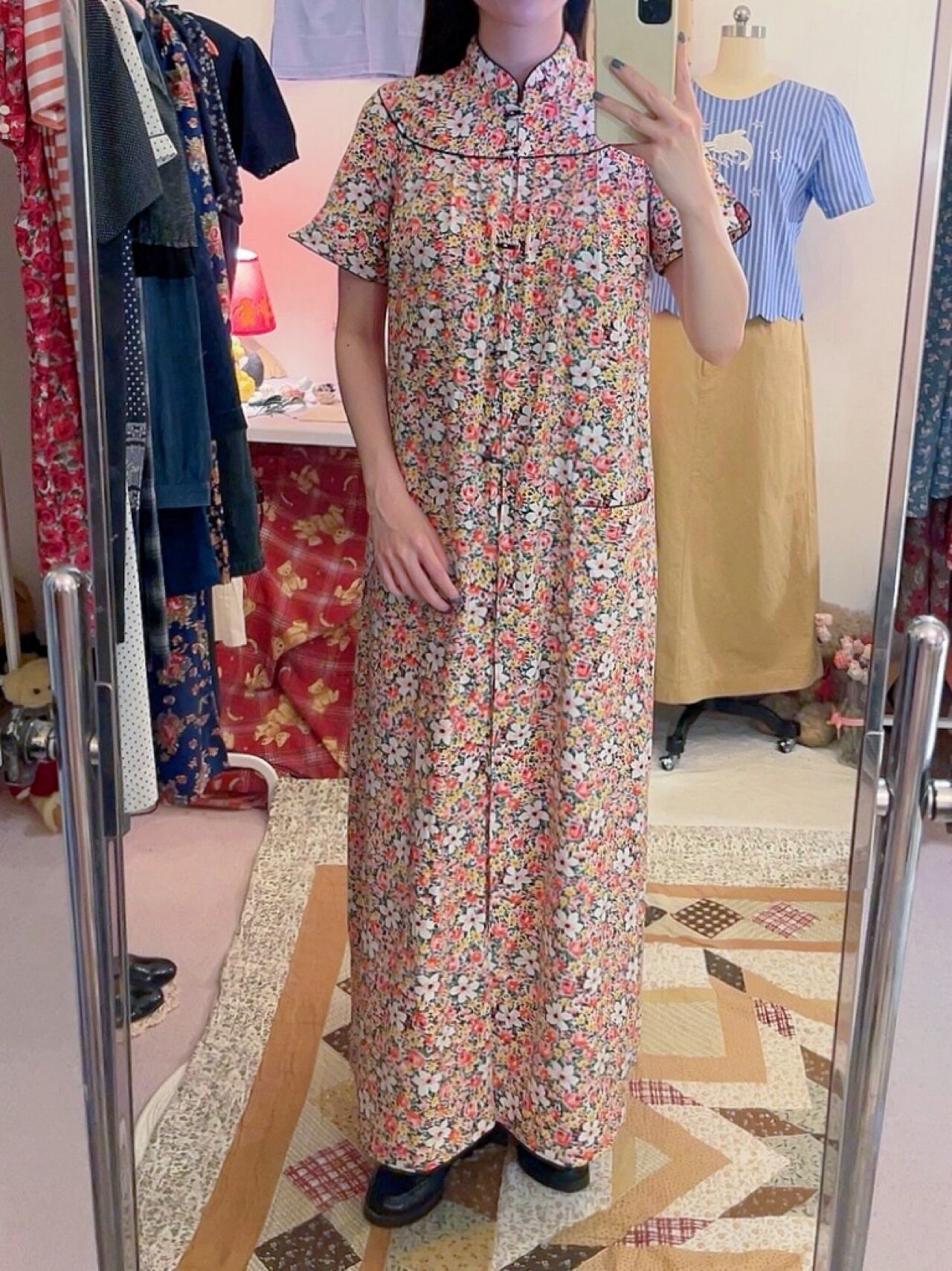 flower toggle button neglige one-piece