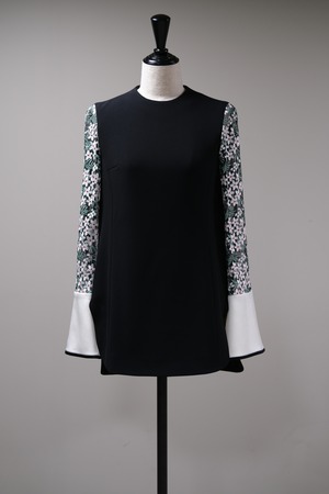 【Mame Kurogouchi】Floral Lace Sleeve Shirt - black×white