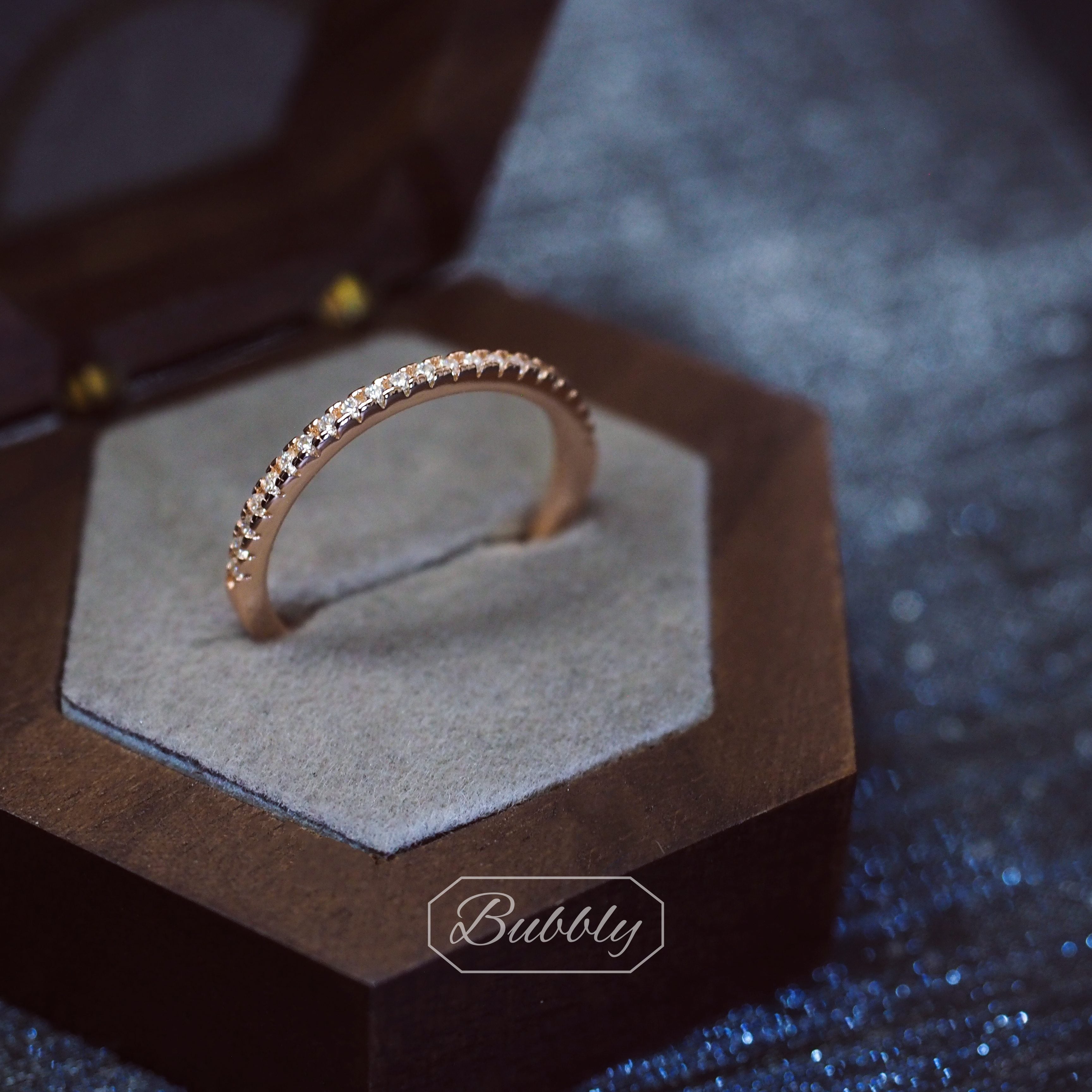 ハーフエタニティリング 極細 1.5mm 重ね付けリング ピンクゴールド