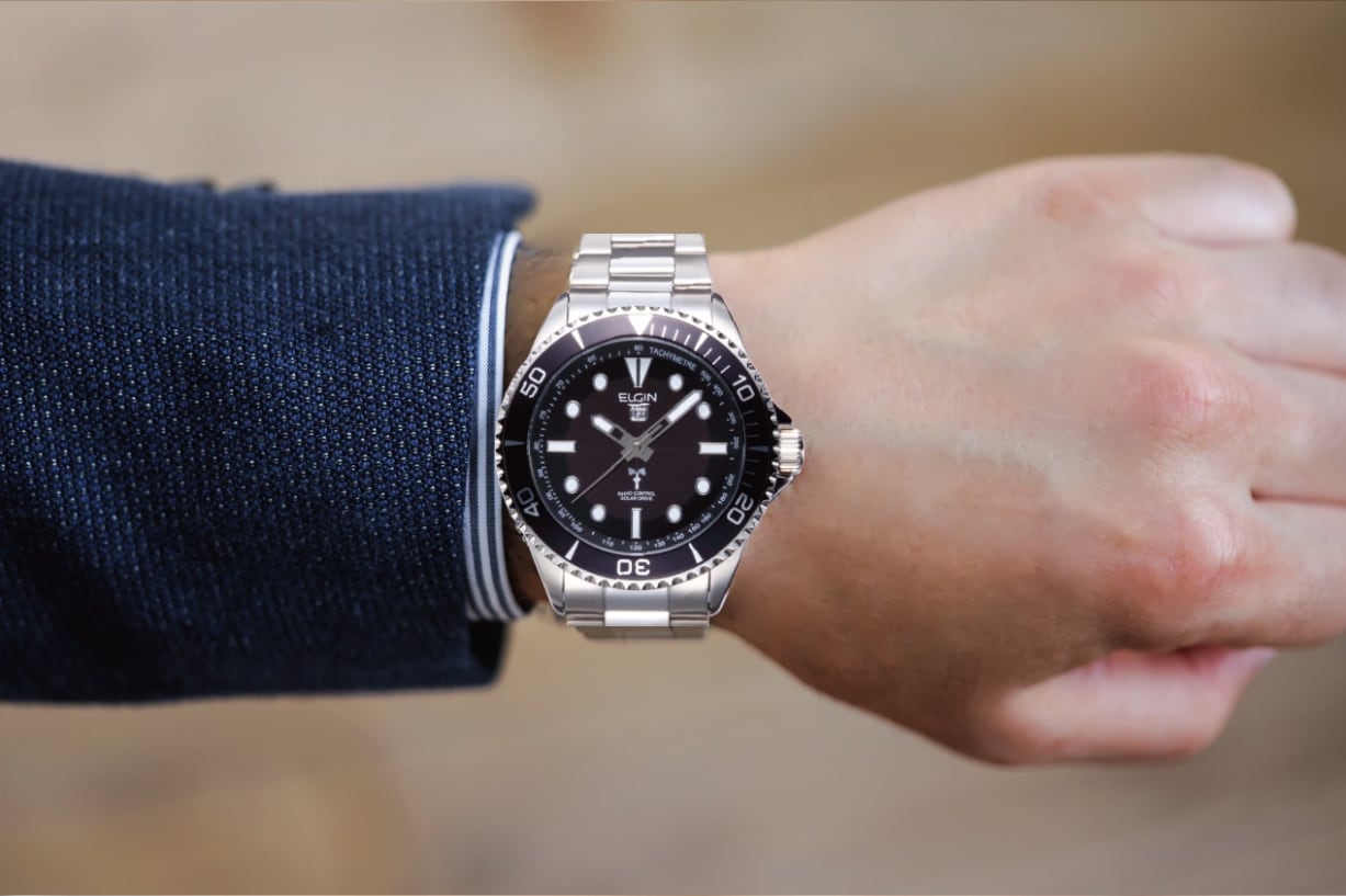 ELGIN 電波ソ－ラ－腕時計｜FK1427S-BP メンズ ブラック | 腕時計の