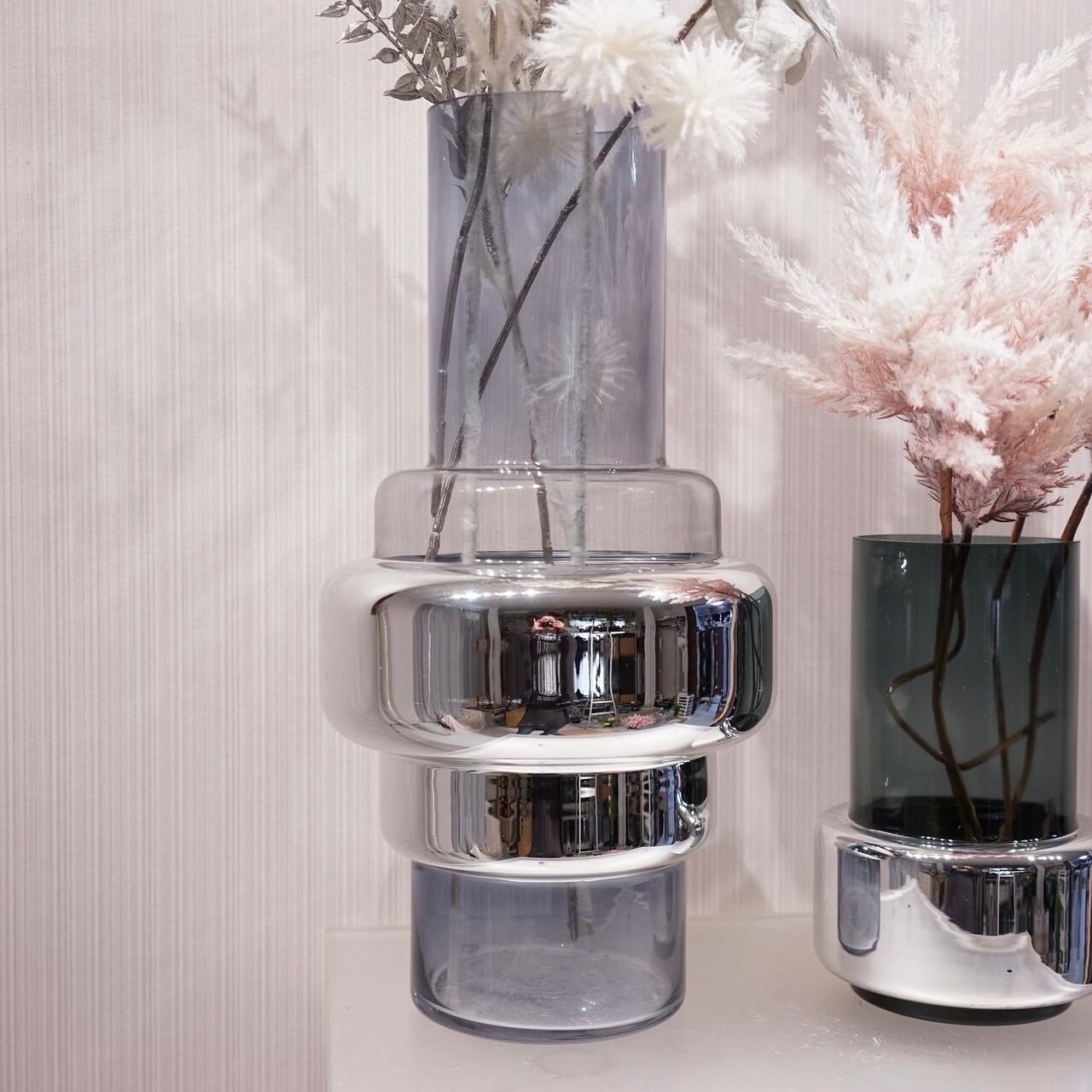 フラワーベース 2個セット 造花付き 花瓶 ガラス オブジェ モダン 北欧