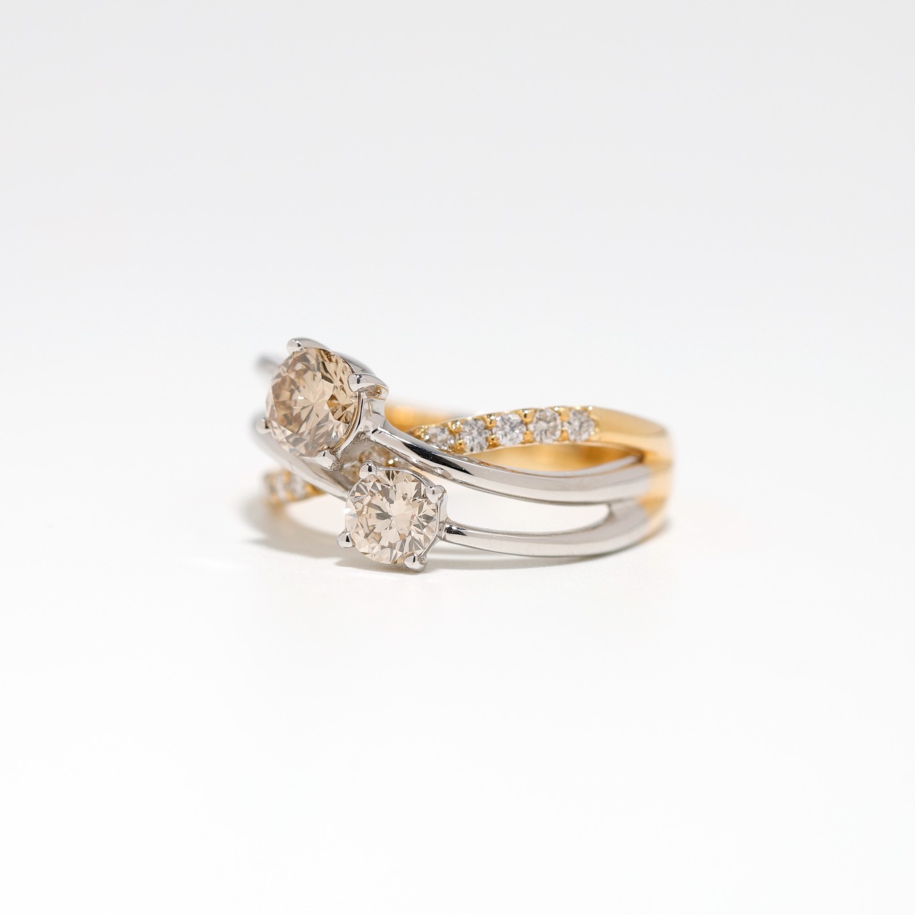 ブラウンダイヤモンド デザインリング pt900 / K18 / 0.505ct / 0.304ct / 0.200ct