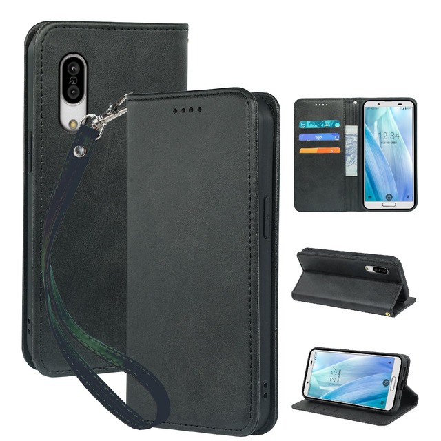 対応 AQUOS sense 3 / sense3lite/sense3 basic 用の ケース 手帳型 ブラック XNWSEN3PG