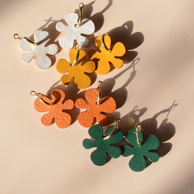 leather pierce/earring   《Cookie flower》4colors