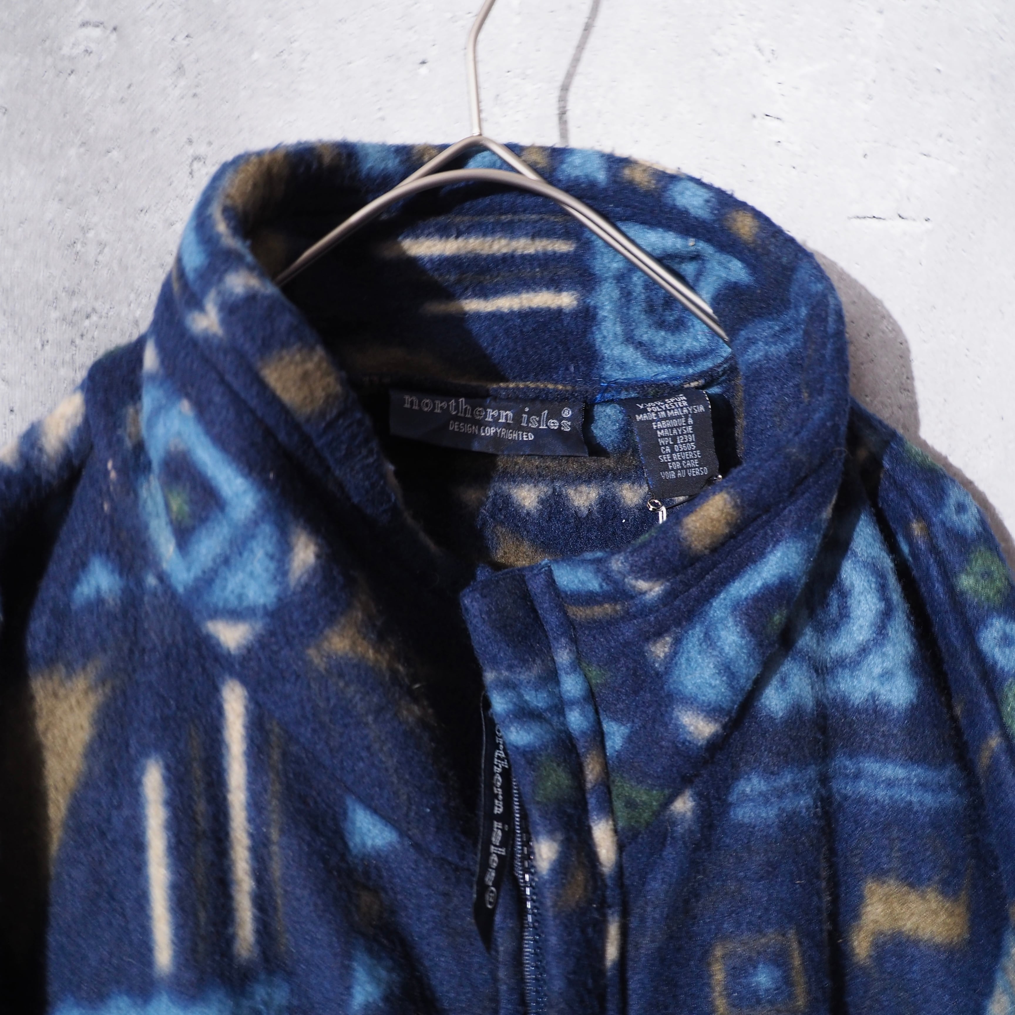 ” Northen isles” Nordic art pattern design vintage loose silhouette fleece jacket