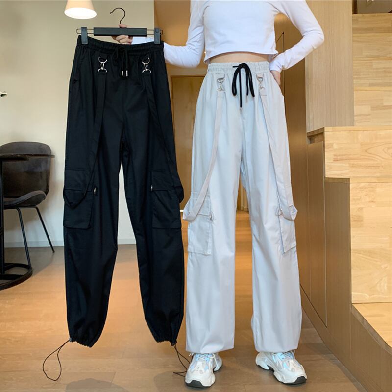 ルーズハイウェストウェストブラックオーバーオール スプリングカジュアルパンツ 春物 萌量不足27387231633