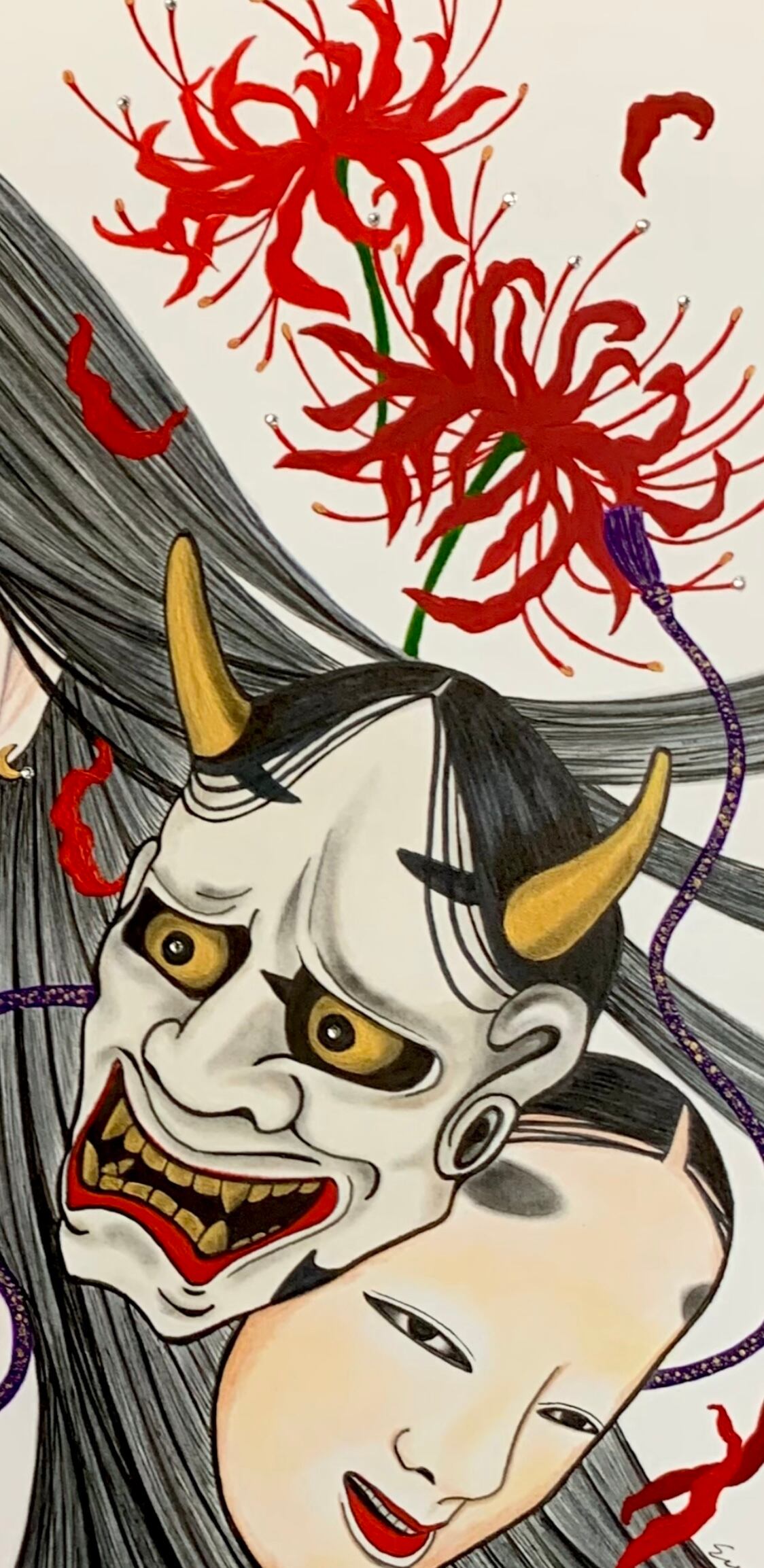原画　般若面　SM　イラスト　アート　ポップアート　絵画　アクリル画　現代アート 現代アート 原画 ヒップホップアート アート アクリル ヒップ