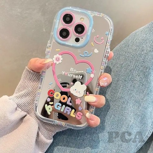 【240912】ミラー版 ハート カラフル英字 スマホ ケース カバー iphoneケース