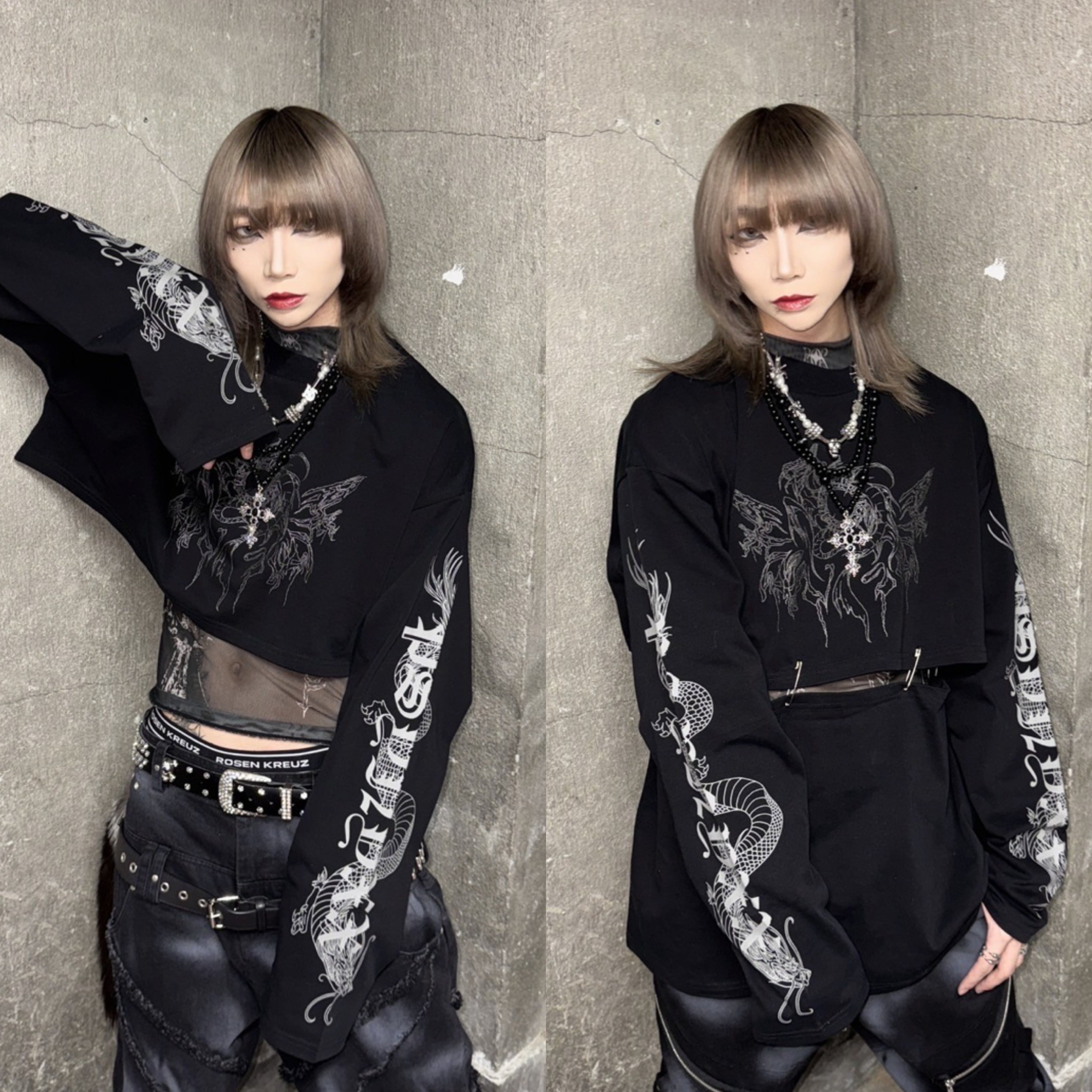 PSYNYXX 龍2WAYロンT ショート丈 ロング丈 dragon 地雷系 地雷 PSYNYXX 龍2WAYロンT ショート丈 ロング丈 dragon 地雷系 地雷