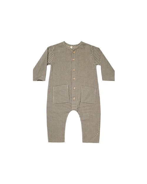 Quincy Mae(クインシーメイ)/ POCKETED WOVEN JUMPSUIT / FOREST MICRO-PLAID / 6-12M