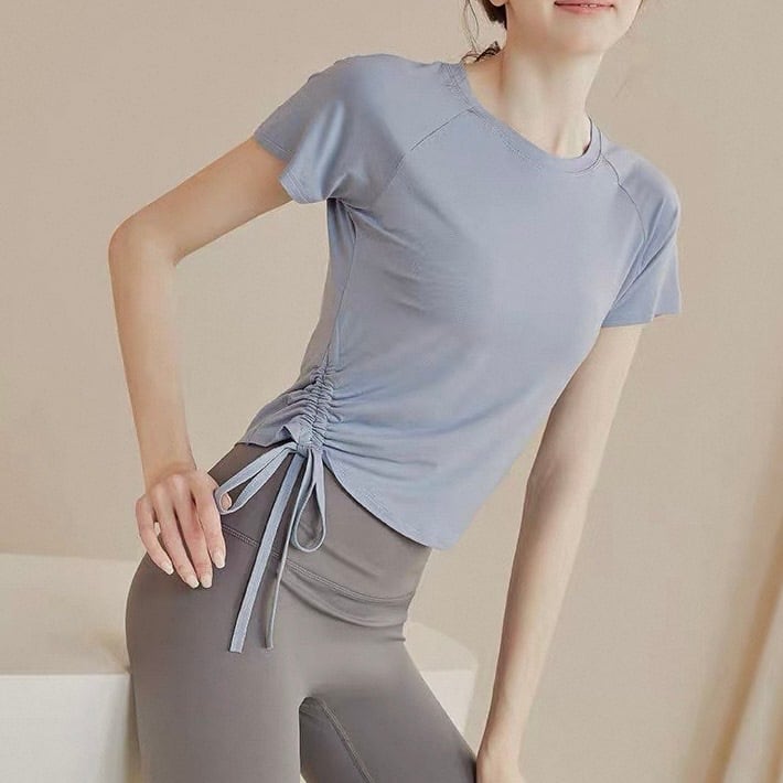 半袖 ドローストリング ショート丈 Tシャツ 5カラー 00112