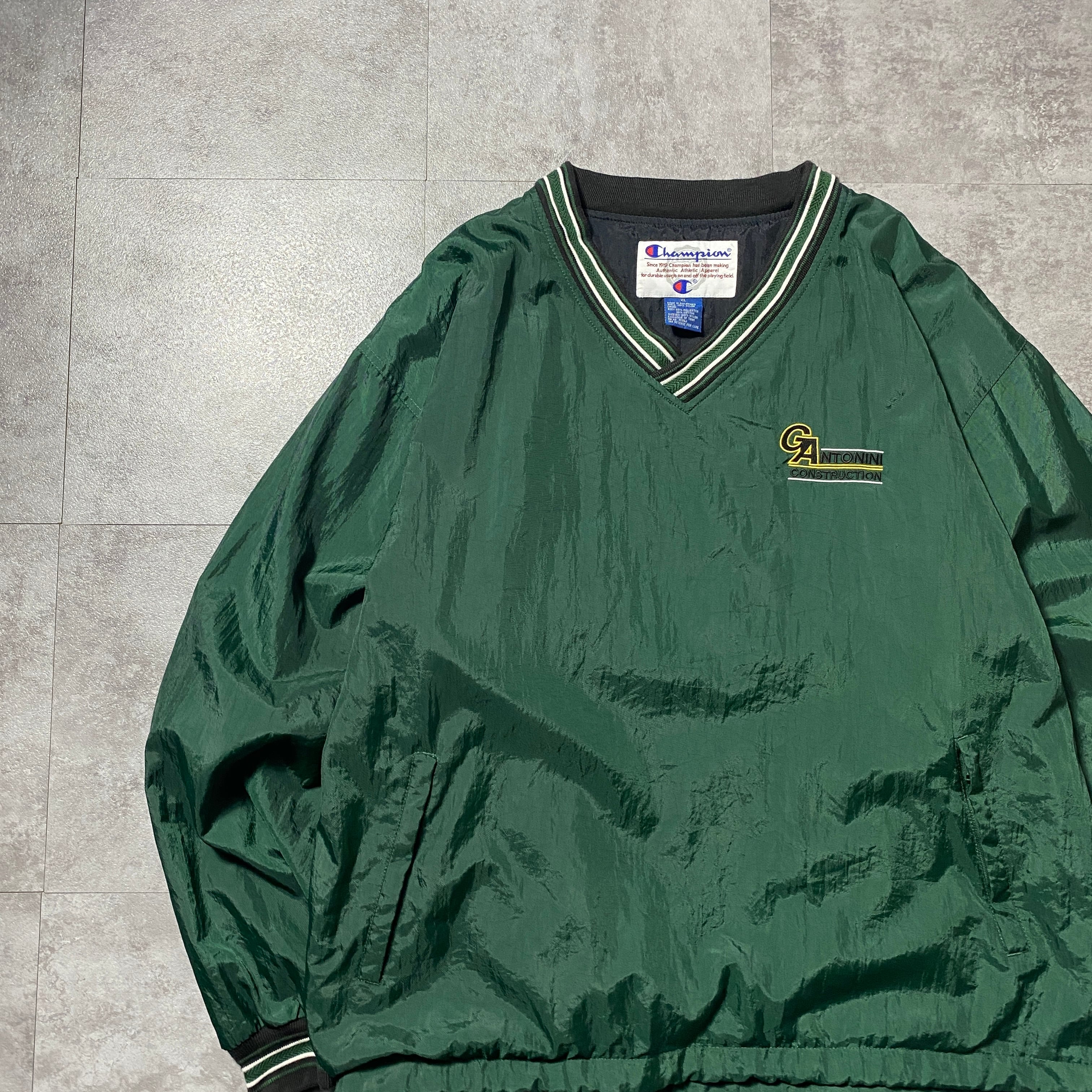 Size:XL】90's Champion チャンピオン 刺繍企業ロゴ グリーン ナイロン