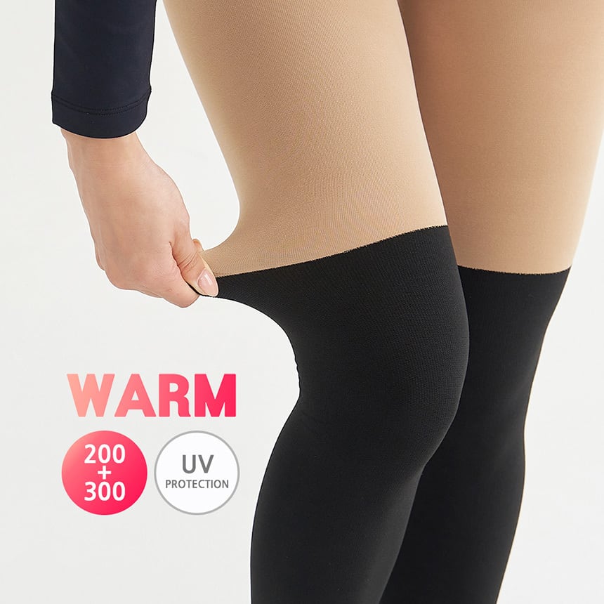 300デニール)厚手起毛UVカットフェイクオーバーニーソックスタイツ