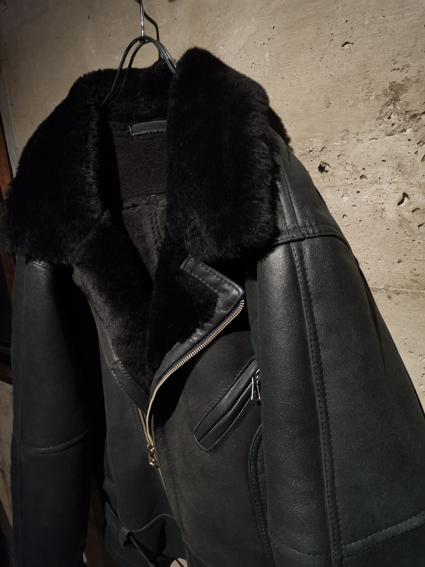 Caka】Special Vintage Loose Mouton Double Riders Jacket | Caka