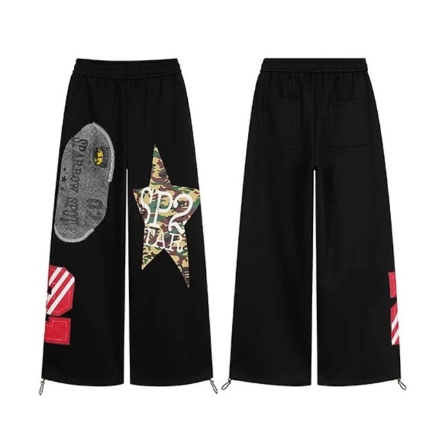 グラフィックパッチワークボリュームカジュアルパンツ 1col   R02543