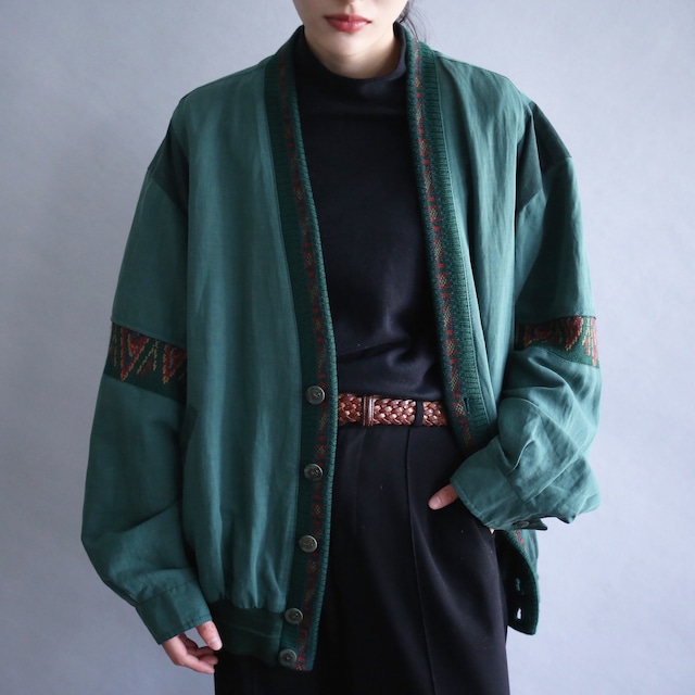 switching knit and fake suede design blouson type 5b loose silhouette cardigan