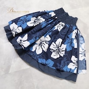 フラダンス 衣装 パウスカート ネイビー系 イチオク ハイビスカス柄 ハワイアンプリント ICHIOKU 紺 ダブル スカート フレア 軽やか ハワイアン アロハ フラ ダンス レッスン 練習 華やか 大人っぽい かわいい おしゃれ 上品 水色 白 ホワイト系 ブルー系 フルレングス スカート スポーツウェア ハワイ