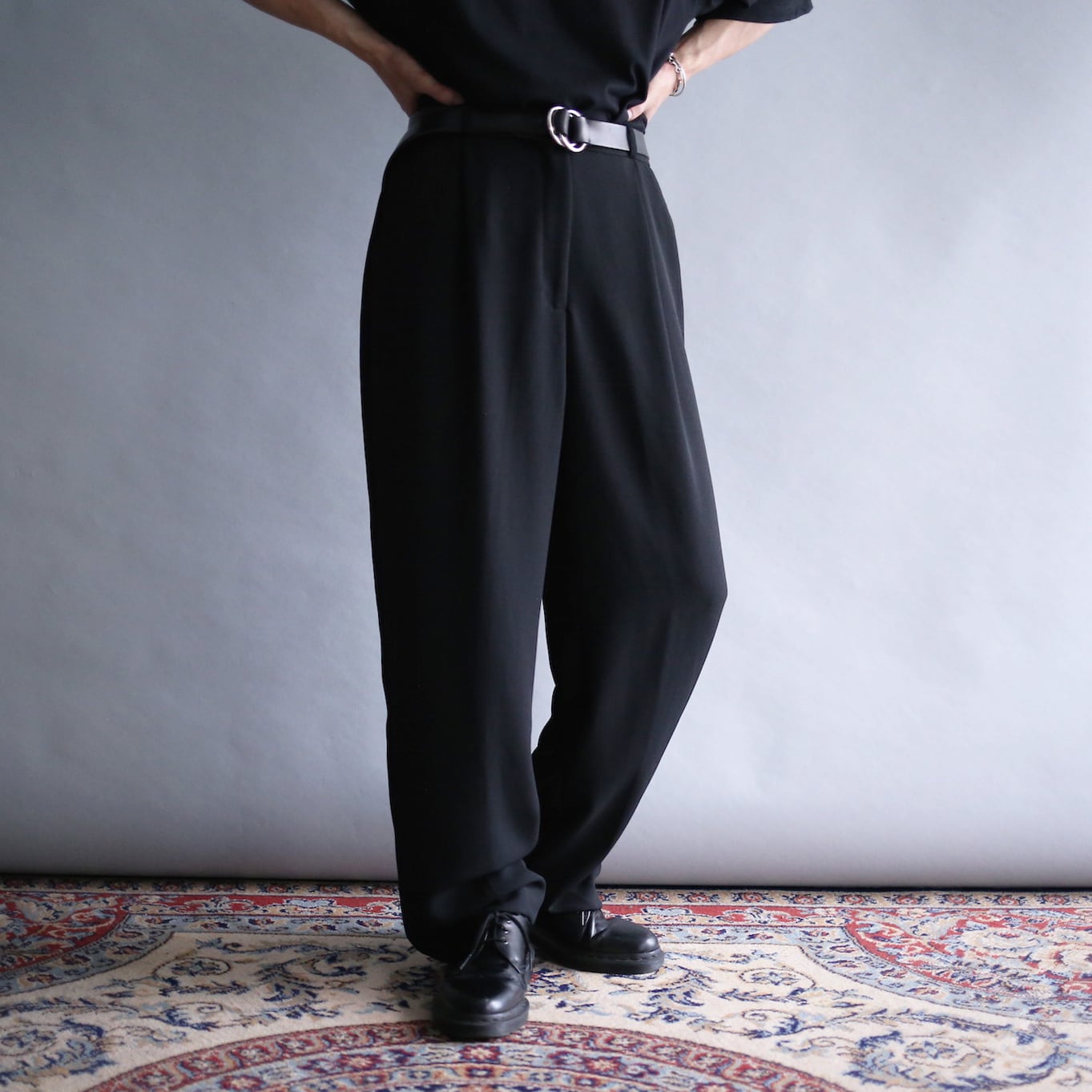 1-tuck wide tailored silhouette waist stretch wide slacks