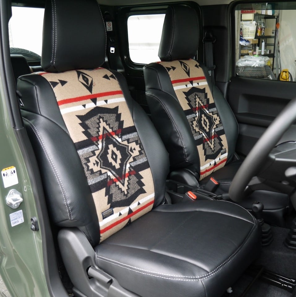 新型ジムニー JB64・シエラJB74 5型専用 ペンドルトンコラボシートカバー 【ブラックレザー×オーバーオール】