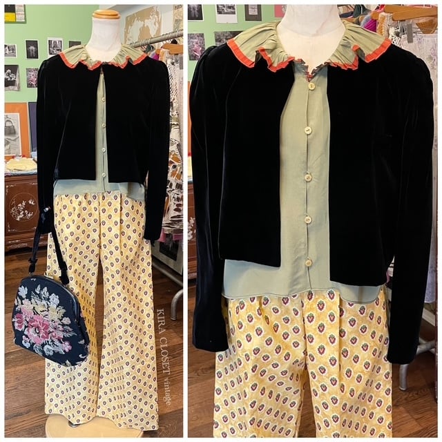 ヴィンテージ ジャケット ボレロ ベロア ベルベット 日本製 ブラック