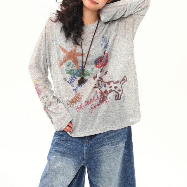 unique graffiti long tee　ユニークグラフィティロングティー　J1117