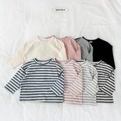 【取寄/韓国直送】BAYVERY  無地＋ストライプTシャツ（2枚セット）｜秋服｜韓国子供服｜26/AT