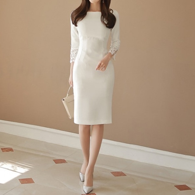 Sleeve lace elegant middle dress ( 3color )