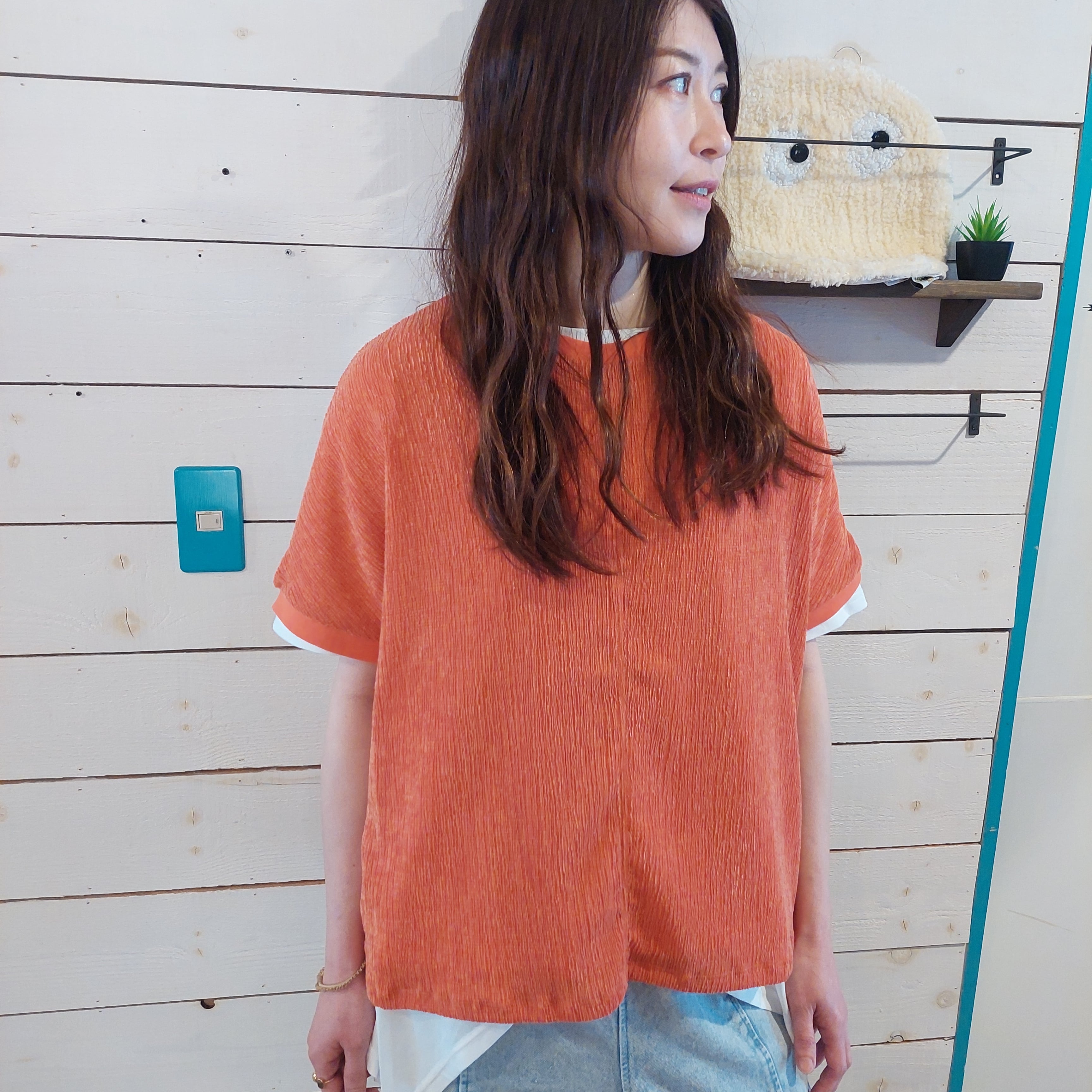 『People's』2742  シャーリングカットリブプルオーバー　フリーサイズ