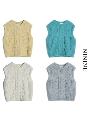 cable-knit retro simple vest 4color【NINE7598】
