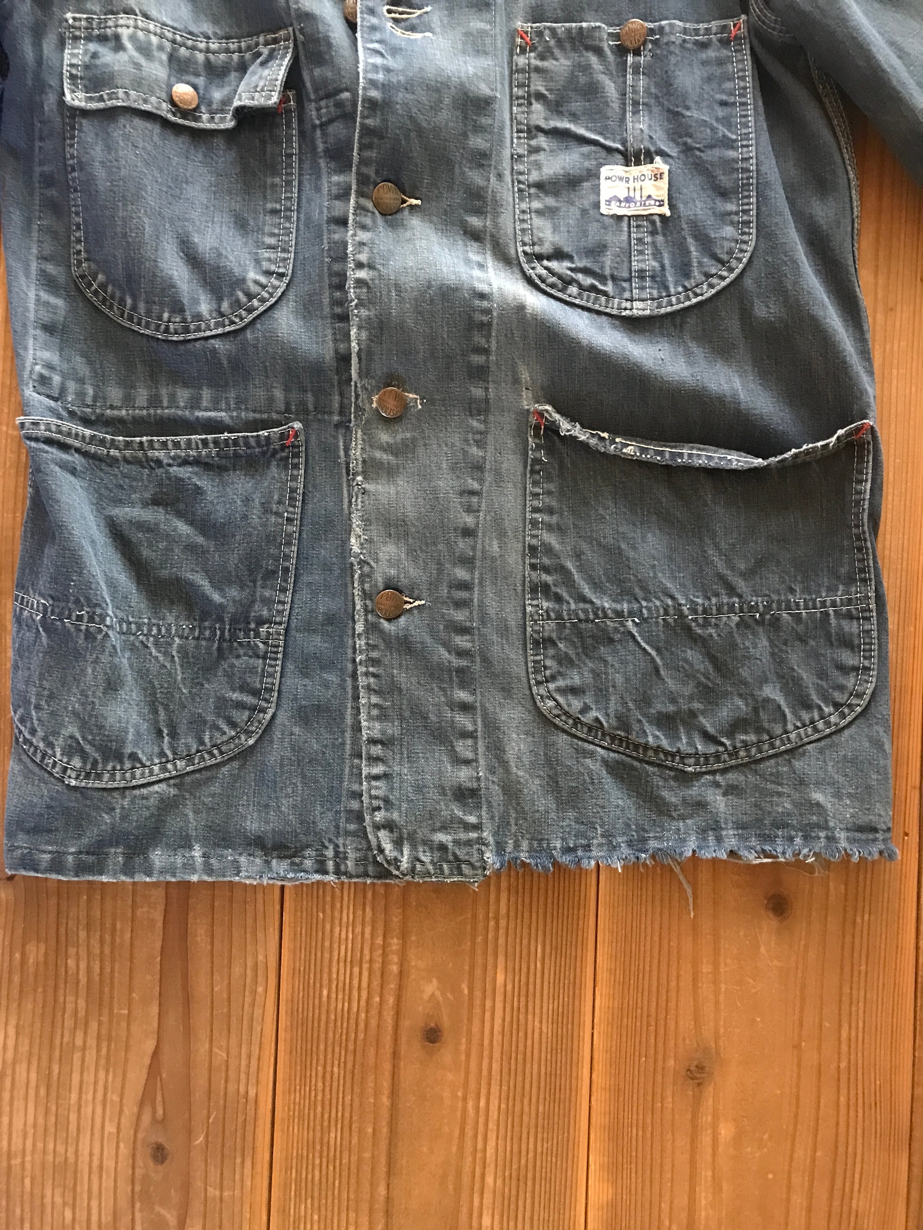 40-50's POWRHOUSE デニムカバーオール 希少サイズ 実寸(36-38位 40-50's POWRHOUSE デニムカバーオール 希少サイズ 実寸(36-38位
