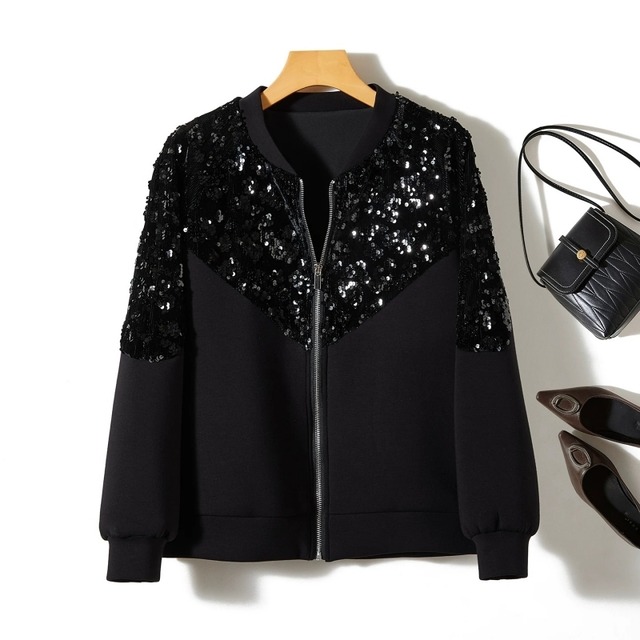 Sequin panel zip blouson　B1450