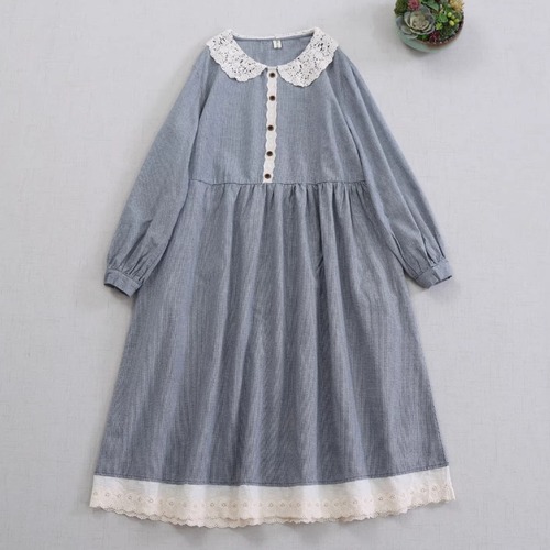 クロシェレースカラー千鳥格子ワンピ ・9889