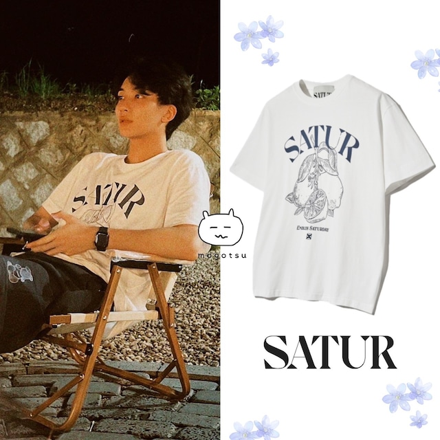 ★SEVENTEEN ジョンハン 着用！！【SATUR】Cafri Citron Drawing Summer Graphic T-Shirt Resort Ivory