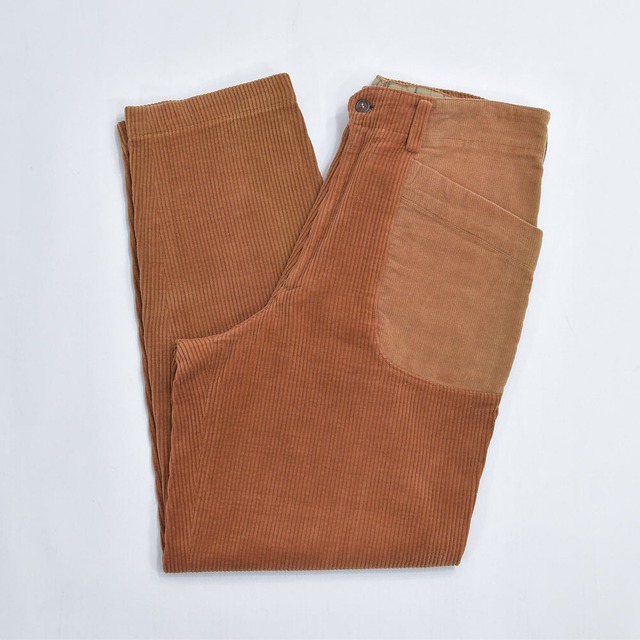 Used Bicolor 太畝コーデュロイ 細畝パッチポケット 切替デザイン テーパードパンツ ブラウン トラウザーズ ヴィンテージ ビンテージ 古着 メンズW34～35インチ相当