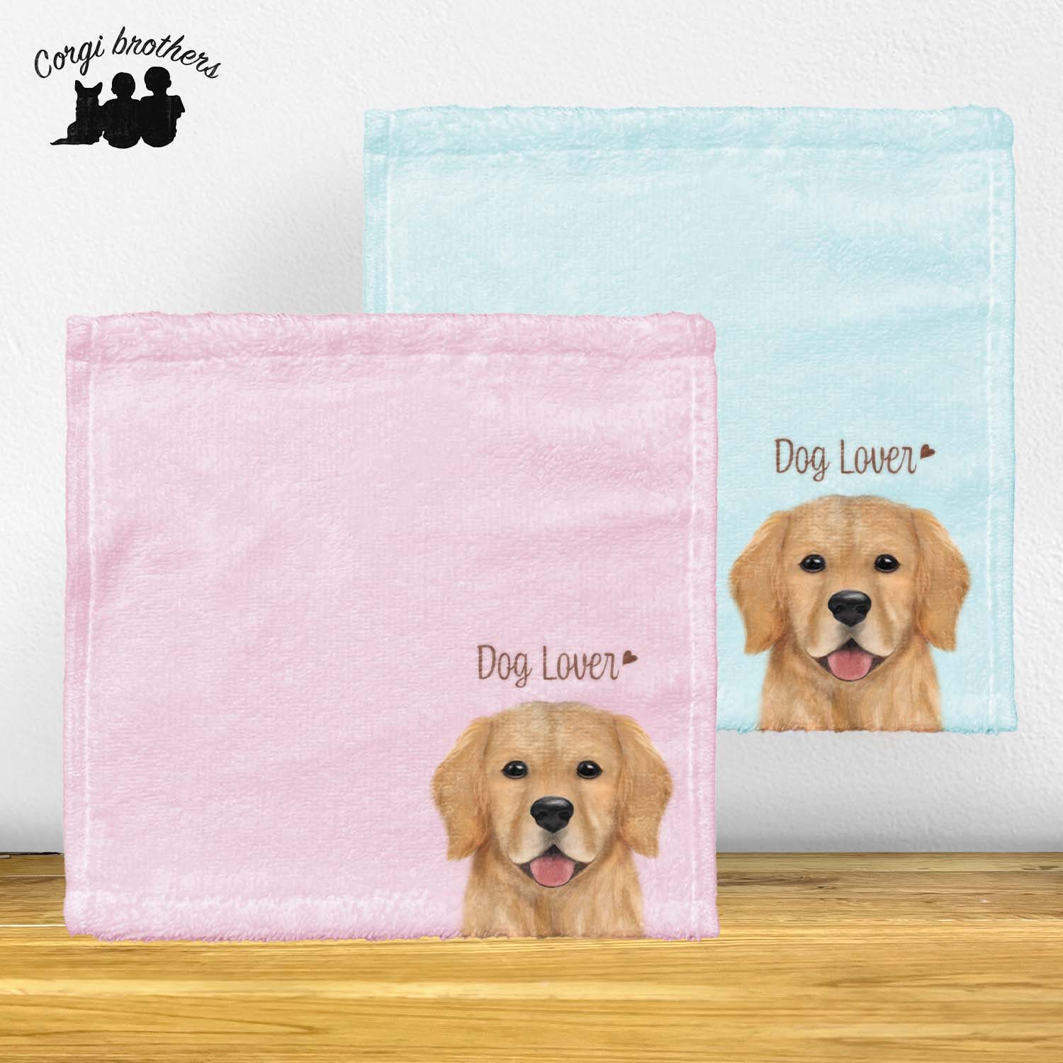 ゴールデンレトリバー 水彩画風 毛色1色 】 タオルハンカチ ピンク