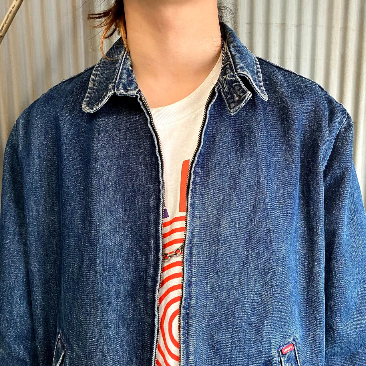 90年代 Levi's ユーロリーバイス STA-PREST デニムスイングトップ メンズL 古着 スポーツジャケット デニムジャケット 90s  ビンテージ ヴィンテージ 濃色【ブルゾン・ジャケット】 | cave 古着屋【公式】古着通販サイト