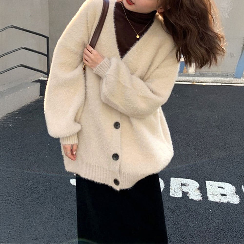 シャギー ニット カーディガン レディース 秋冬 韓国 防寒 保温 暖かい ふわふわ 大人 かわいい おしゃれ アウター 羽織り カジュアル ゆったり 大人可愛い 大人女子